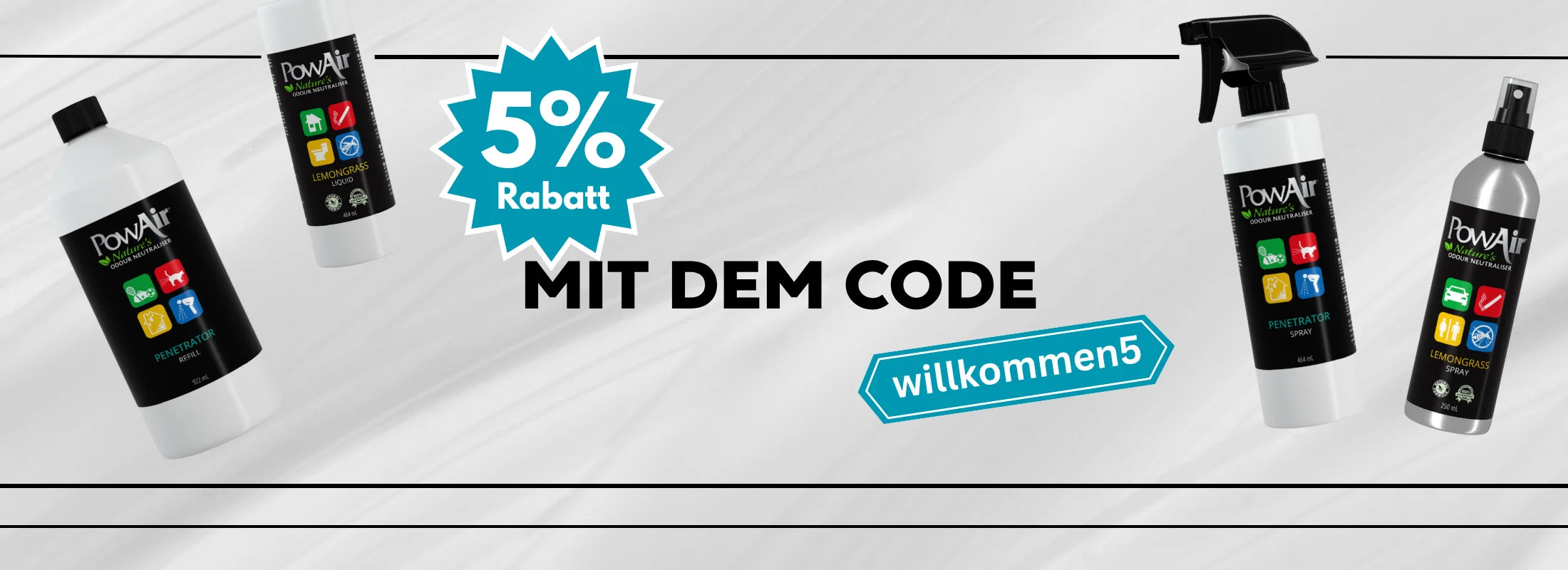 PowAir Willkommensrabatt Banner – 5 % Rabatt für Neukunden-kostenloser Versand