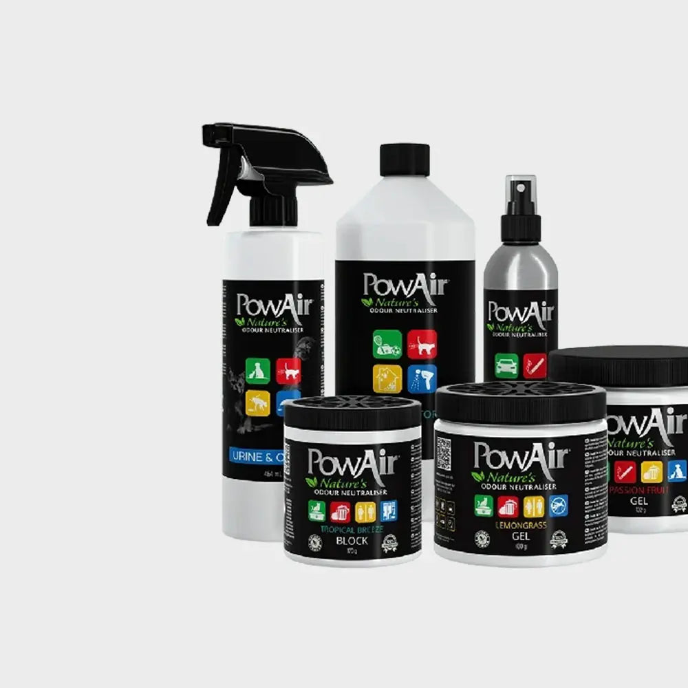 Verschiedene PowAir Produkte; zur Unternehmensseite und Markenübersicht