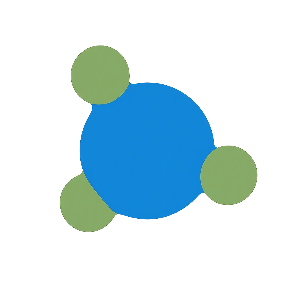 Grafik zur Adsorption: Grüne Geruchsmoleküle binden sich an ein blaues PowAir-Molekül